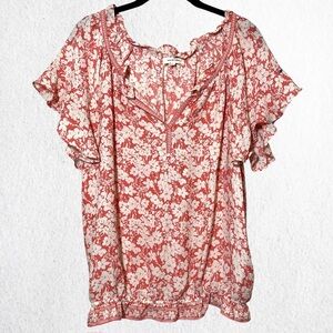 Max Studio Floral Ruffle Sleeve Top